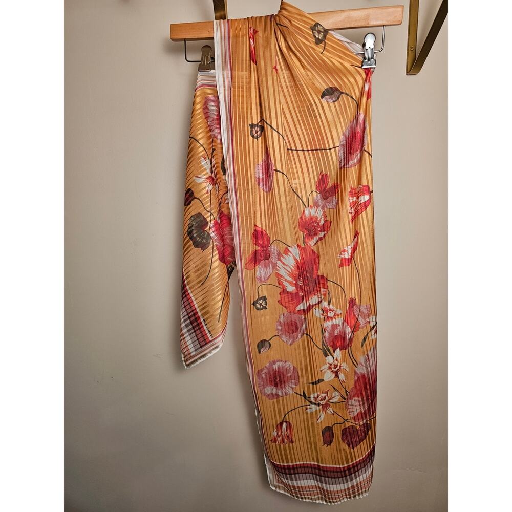 Vince Camuto Floral Poppies Pleated Scarf with Red Accents
